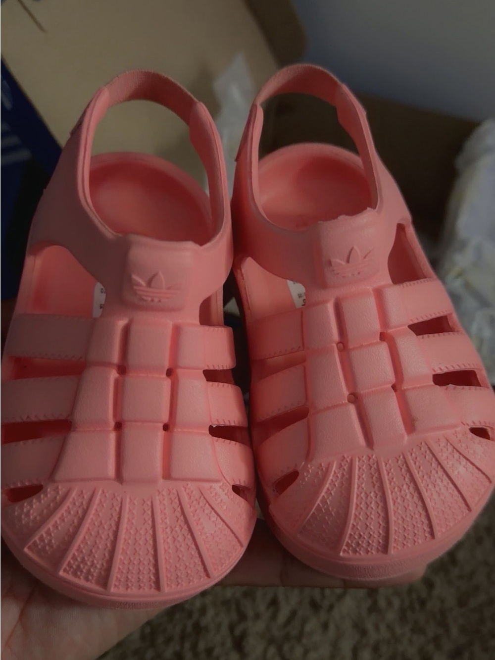 adidas Kids Coral Pink Jelly Sandals with Back Strap